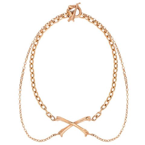 Rose Gold Magpie Crossbones Necklace