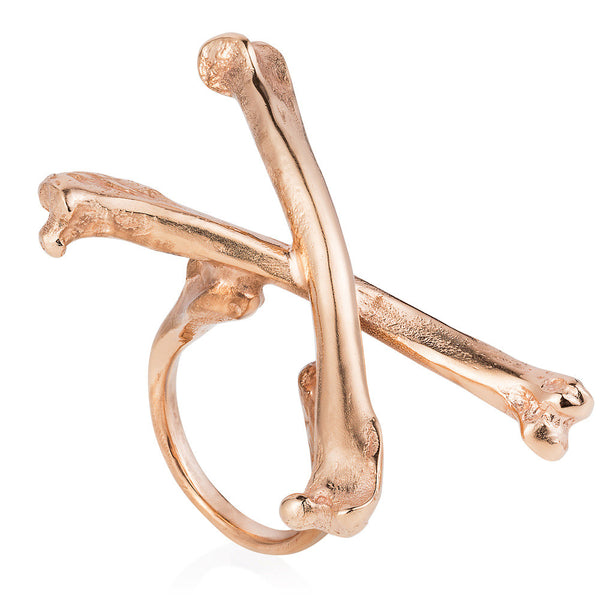 Rose Gold Magpie Crossbones Ring