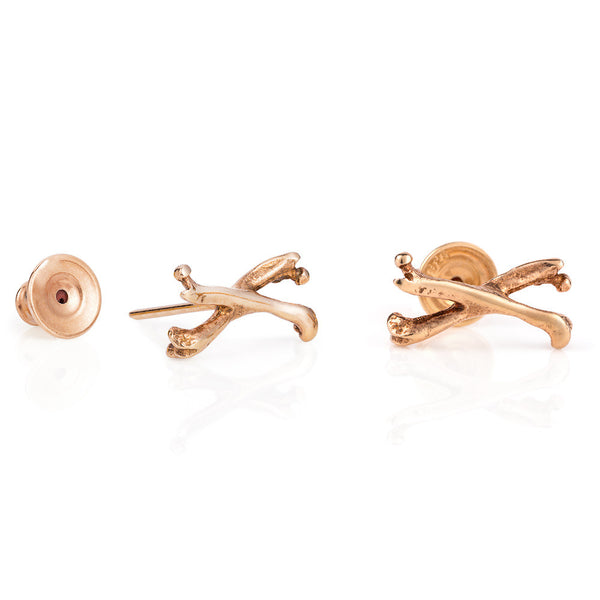 Rose Gold Little Crossbones Stud Earrings